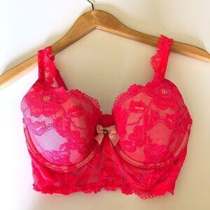 Victoria's Secret Body by Victoria Lined Demi Longline Pink Lace Bra 32DD / 32E
